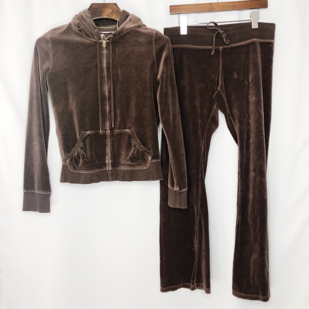 Express Brown Velour Tracksuit Zip Sweater & Pants